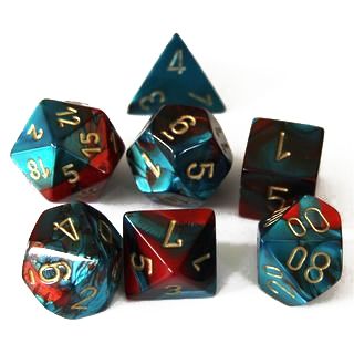 Dés en boite Gemini Red-Teal w/gold