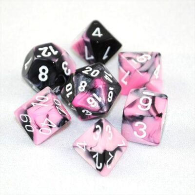 Dés en boite Gemini Black-Pink w/white