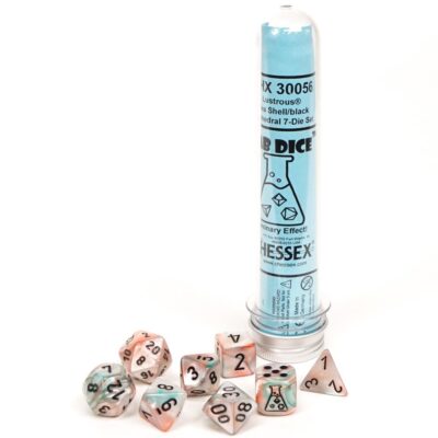 Dés en boite Lustrous Sea Shell w/black