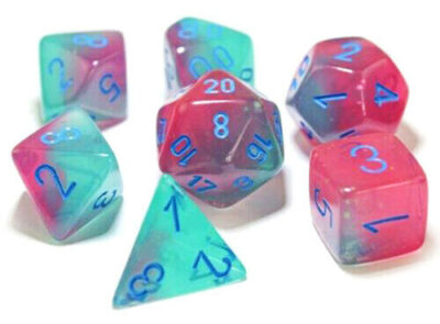 Dés en boite Gemini Gel Green-Pink w/blue