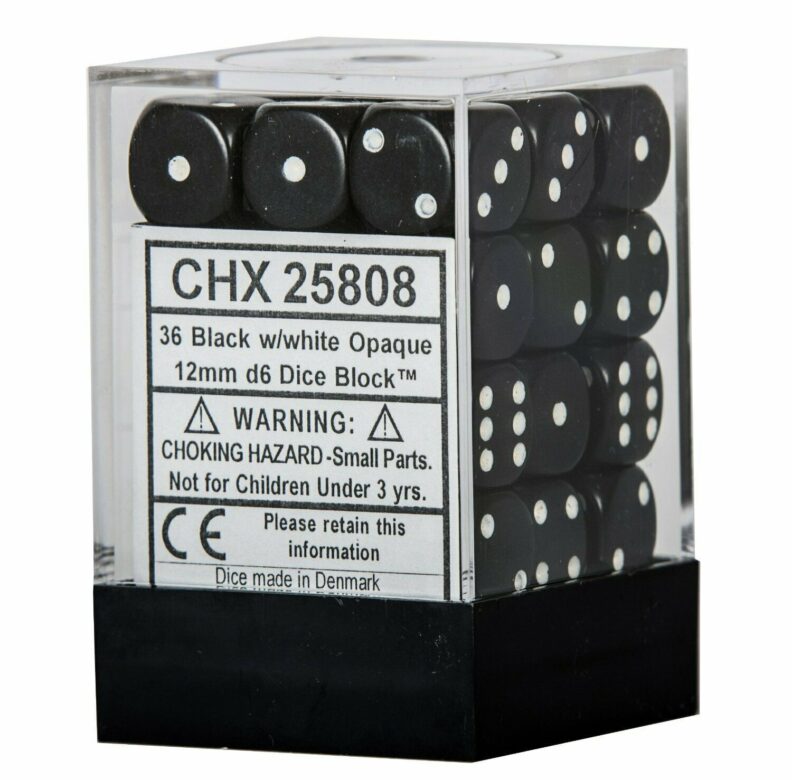 Chessex 36d6 Opaque Black w/white